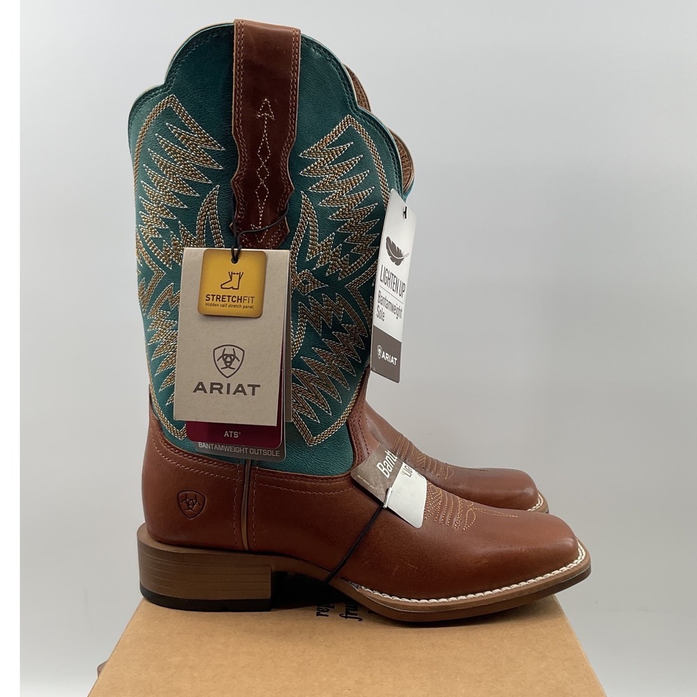 Ariat Womens StretchFit Bantamweight Western Boots Brown Teal 10042387 Size 6.5B